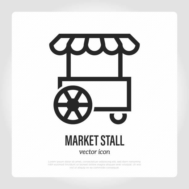 Market stall wheel thin line icon, mobile marketplace. Fast food truck. Small business. Modern vector illustration. Market stall wheel thin line icon, mobile marketplace. Fast food truck. Small business. Modern vector illustration. market stall stock illustrations