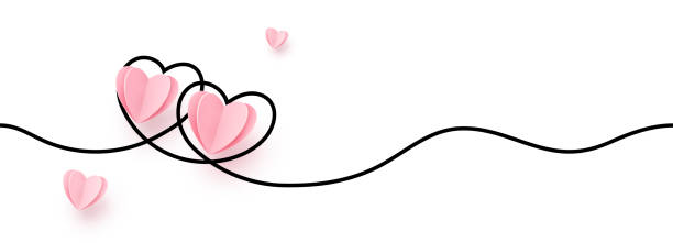 ilustrações, clipart, desenhos animados e ícones de fronteira contínua da forma do coração da linha com coração de papel realístico no fundo branco para valentines, mulheres, projeto gráfico do convite do convite do cumprimento do dia de matriz - heart shape valentines day love backgrounds