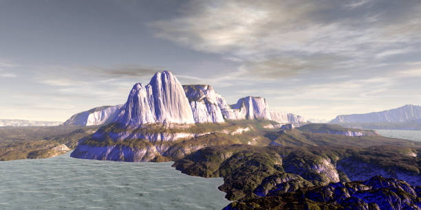istock Alien Planet. Mountain and lake. 3D rendering 1186685506