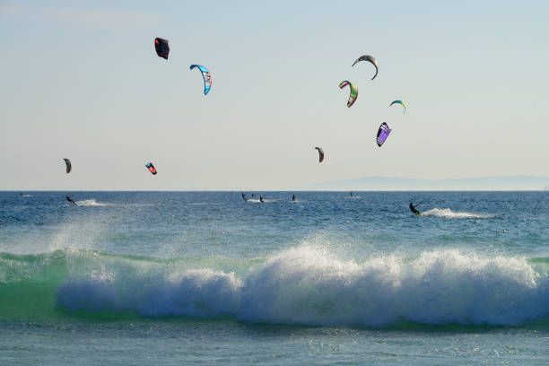 Kitesurfers at the at "Valdevaqueros" beach, Tarifa, Andalusia, Spain Kitesurfers at the at "Valdevaqueros" beach, Tarifa, Andalusia, Spain tarifa stock pictures, royalty-free photos & images