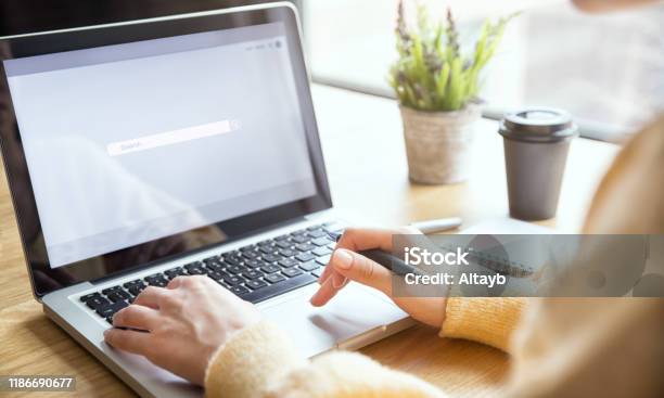 Searching Browsing Internet Data Information Stock Photo - Download Image Now - Search Engine, Web Browser, Laptop