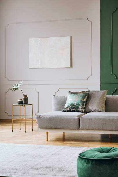 istock Abstract painting on empty wall of classy living room interior 1186692977