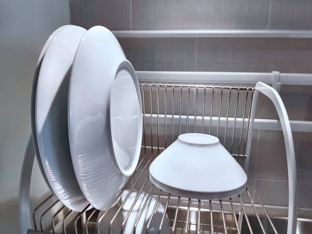 Set of White Dishes and Bowls at Kitchen