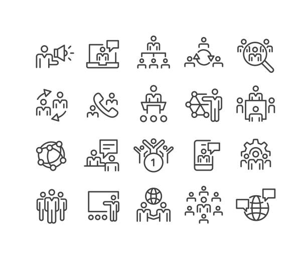 ilustrações de stock, clip art, desenhos animados e ícones de business networking icons - classic line series - chumbo