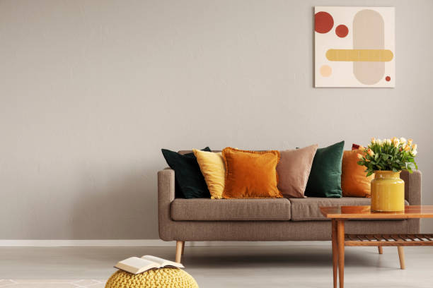 istock Retro style in beautiful living room interior with grey empty wall 1186695264
