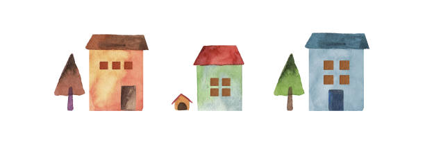 Watercolor houses watercolor painting watercolor-house stock illustrations