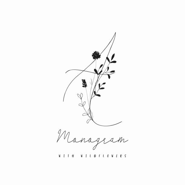 Vector Hand Drawn Rustic Floral Logo Monogram vector art illustration