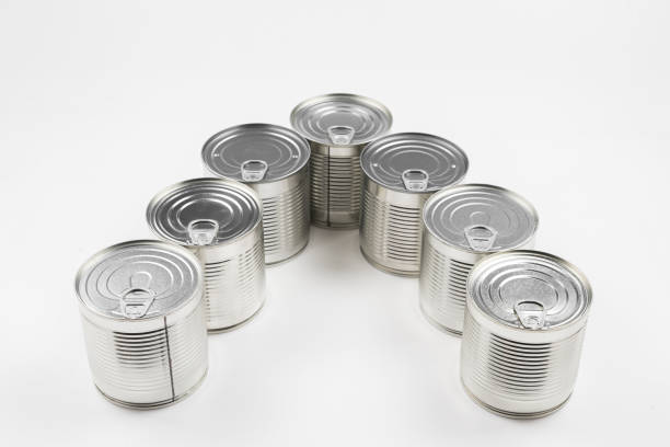 istock Group of silver canned food on white background. 1186698606