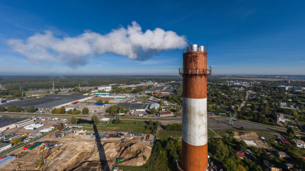 Functional reinforced concrete chimney. The boilers gasses  escape from the barrels of the chimney.