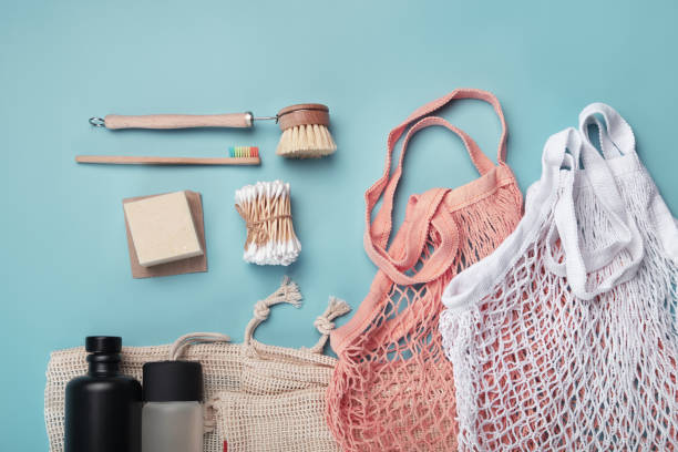 istock Zero waste concept. Cotton bags, reusable water bottles and eco friendly accessories 1186702341