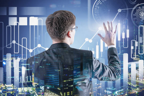 istock Businessman working with digital graph in city 1186702656