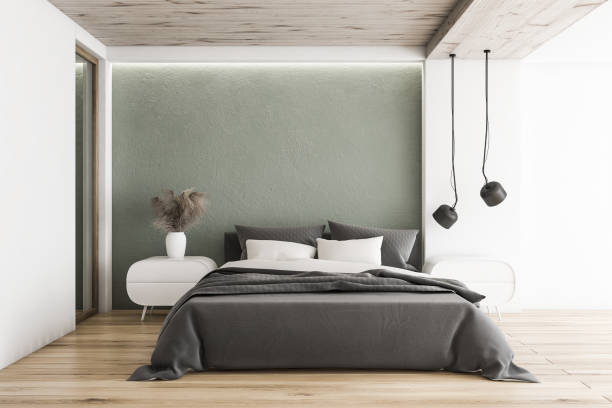 istock White and gray minimalistic bedroom interior 1186703353