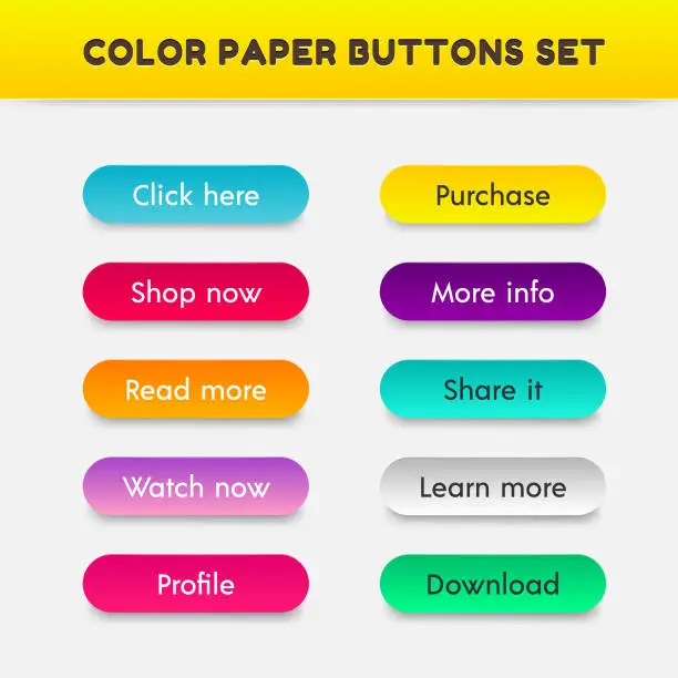 Vector illustration of Set of color button paper cut style