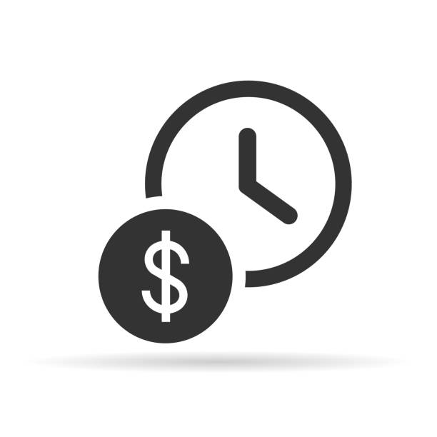 ilustraciones, imágenes clip art, dibujos animados e iconos de stock de el tiempo es el icono del dinero plano. ilustración vectorial - time and money
