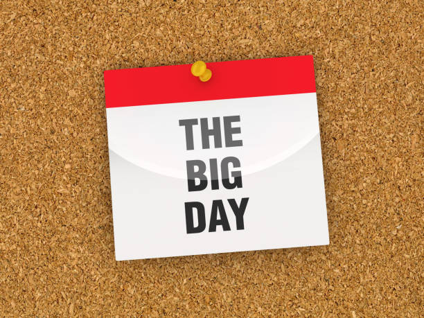istock THE BIG DAY Calendar on Corkboard - 3D Rendering 1186705881