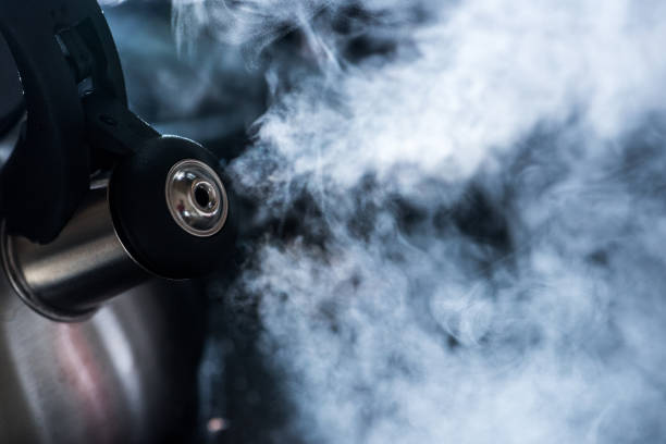 istock Steam going out of boiling tea kettle - close up shot 1186707357