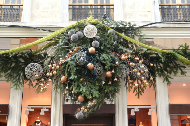 istock Decoration made from fir branches and golden balls 1186708137