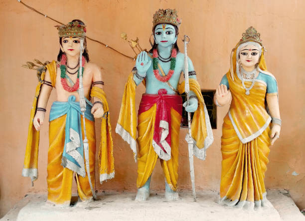 Hindu god Ram with brother Laxman and wife Sita, Ayodhya, India Hindu god Ram with brother Laxman and wife Sita, Ayodhya, India prayagraj photos stock pictures, royalty-free photos & images