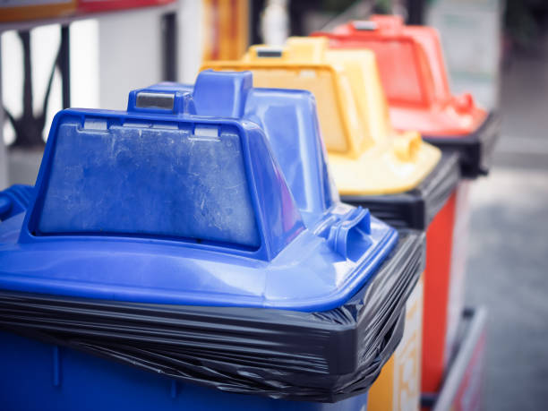 istock Different colored recycle garbage trash Bins in the park. 1186710205