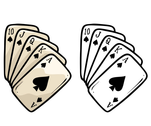 ilustraciones, imágenes clip art, dibujos animados e iconos de stock de icono vectorial de la baraja de juegos de dibujos animados para colorear - bridge juego de cartas