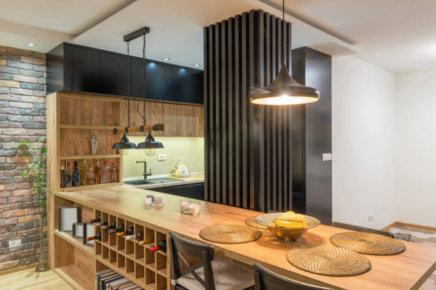 istock Kitchen and dining area in open plan apartment interior 1186710602