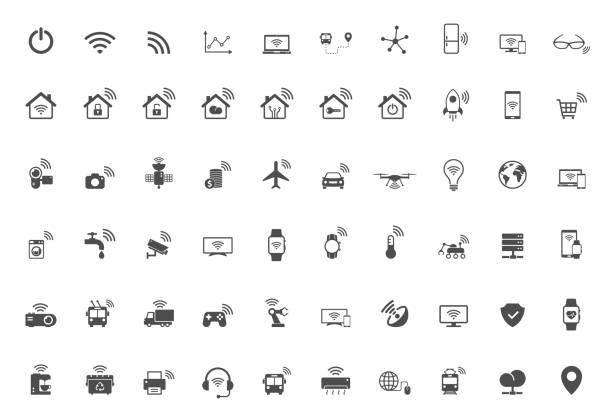 Internet of things vector icons isolated on white background. Iot icon set for web, mobile apps and ui design. Internet technology concept stock vector illustration Internet of things vector icons isolated on white background. Iot icon set for web, mobile apps and ui design. Internet technology concept stock vector illustration home automation stock illustrations
