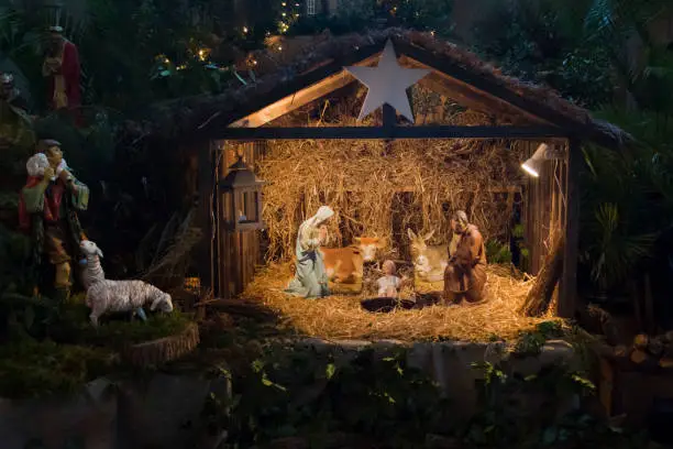 Christmas creche with Joseph Mary and small Jesus