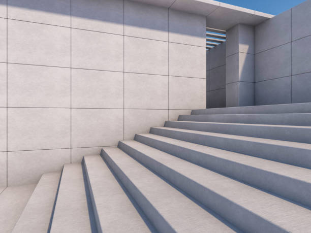 istock Granite stairs and a concrete wall. 3D 1186712391