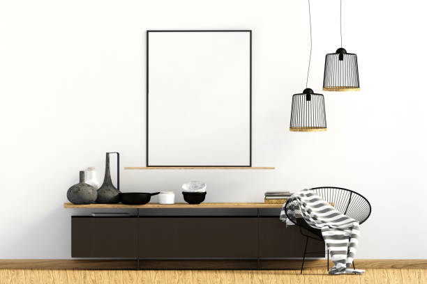 istock Modern interior with dresser. Poster mock up. 3d illustration. 1186713203