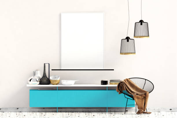 istock Modern interior with dresser. Poster mock up. 3d illustration. 1186713737