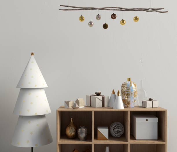 istock Modern Christmas interior with credenza, Scandinavian style. Wall mock up. 3D illustration 1186713754