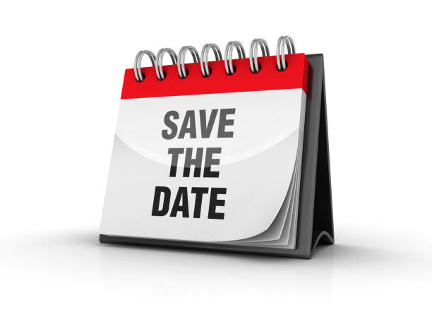 save the date kalender - 3d-rendering - calendar calendar date reminder thumbtack stock-fotos und bilder