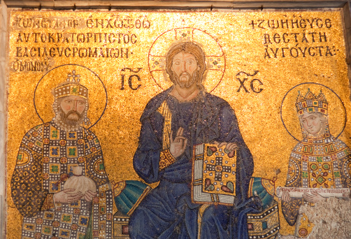 Mosaic of the Byzantine Emperor Isac I Komnenos in Chora Church, Istanbul, Oct 11, 2013, He was crowned on Sept 1, 1057 by the patriarch M Celarios