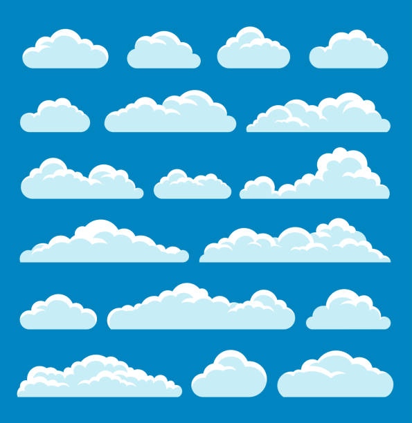 ilustraciones, imágenes clip art, dibujos animados e iconos de stock de conjunto de nubes - cotton cloud cloudscape cumulus cloud