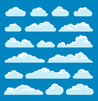 Vector illustration of the clouds set on blue background