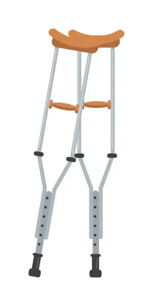 Vector illustration of Flat adjustable metal crutches isolated on white