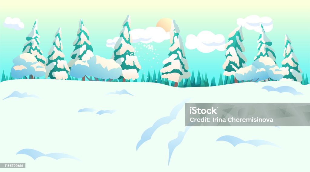 Ilustración de Bosque Nevado Con Árboles De Abeto Paisaje De Dibujos  Animados y más Vectores Libres de Derechos de Abeto - iStock