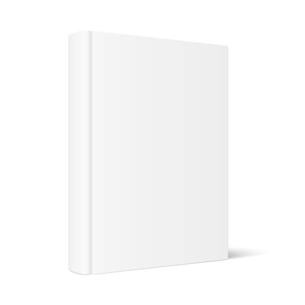 Mock up of standing book with white blank cover Vector mock up of standing book with white blank cover isolated. Closed vertical hardcover book, catalog or magazine mockup on white background. 3d illustration. Diminishing perspective. cover templates stock illustrations