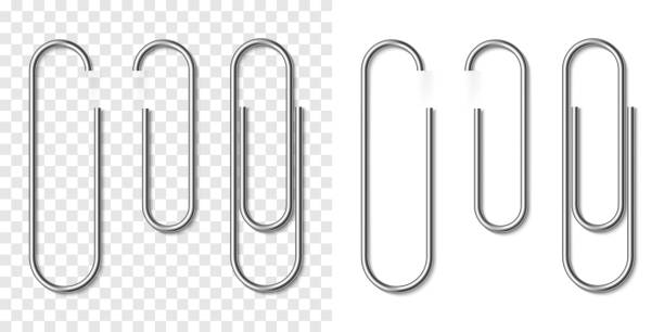 zestaw srebrnego metalicznego realistycznego spinacza do papieru - stationary document business paper clip stock illustrations