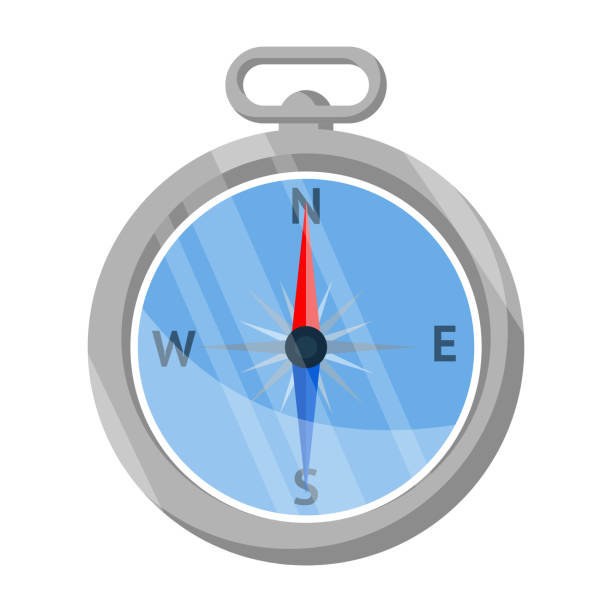 여행 나침반 플랫 벡터 일러스트 - orienteering clip art compass magnet stock illustrations