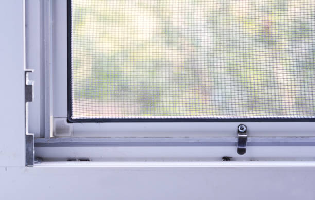 istock Inside house room view on mosquito net screen installation house window 1186724803