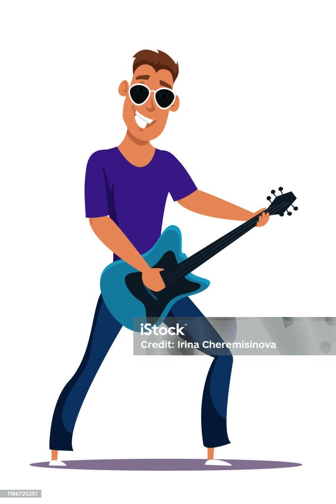 Guitar Player Flat Vector Character Stock Illustration - Download Image Now  - Guitarist, Cartoon, Guitar - iStock