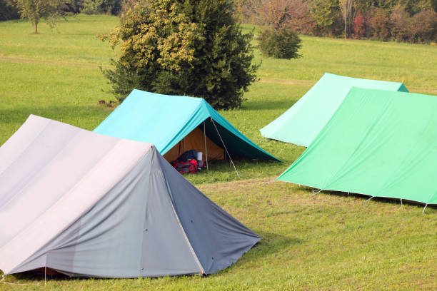 istock scout camp with many tents on the hill 1186726026