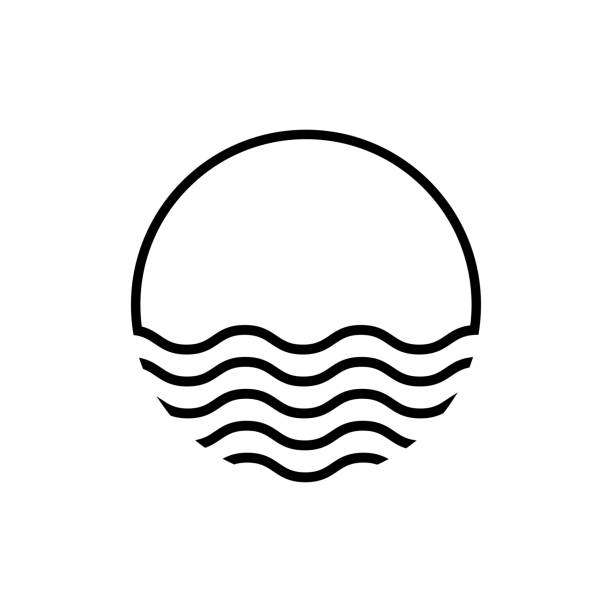 illustrations, cliparts, dessins animés et icônes de icône linéaire de ciel de coucher du soleil. concept de vacances. conception de paysage. graphique d'été. logotype de coucher du soleil de lever de soleil. symbole de signe de vecteur d'isolement. - beach sunset sea sunrise