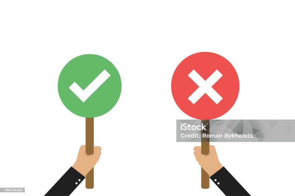 Hand Holdinding Check Mark And Cross Signs Isolated Vector On White ...