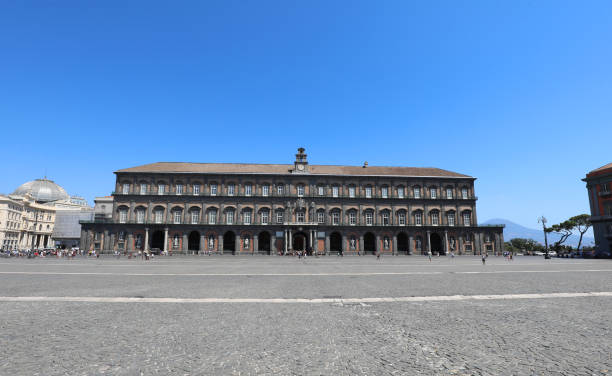 Royal Palace and the Plebis Naples, NA, Italy - August 20, 2019: Royal Palace and the wide Plebiscite square called Piazza Plebiscito in Italian Langauge piazza plebiscito stock pictures, royalty-free photos & images