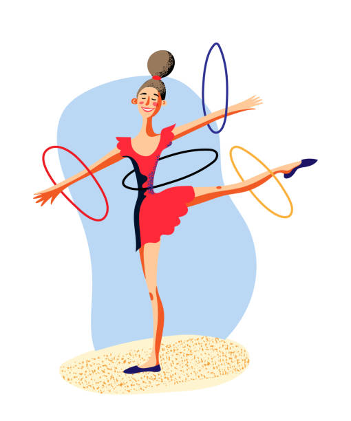 ilustraciones, imágenes clip art, dibujos animados e iconos de stock de gimnasia femenina rítmica con aros sobre blanco - hooping