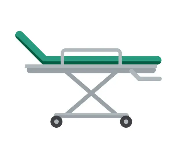 Vector illustration of Emergency department stretchers flat illustration. Cartoon medical equipment for injured patients. Hospital bed isolated clipart on white background. Paramedic, first aid service tool design element.