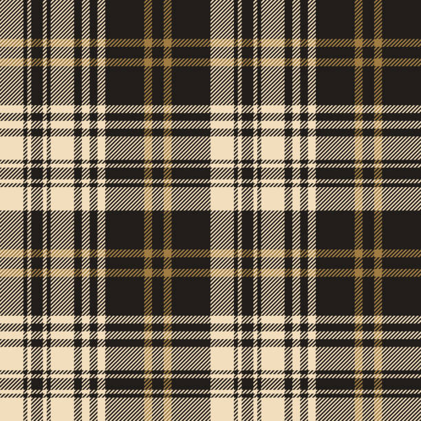 ilustrações de stock, clip art, desenhos animados e ícones de plaid pattern seamless vector background in nearly black and gold. tartan check plaid for flannel shirt, blanket, duvet cover, scarf, or other autumn or winter modern fashion textile design. - pattern plaid checked seamless