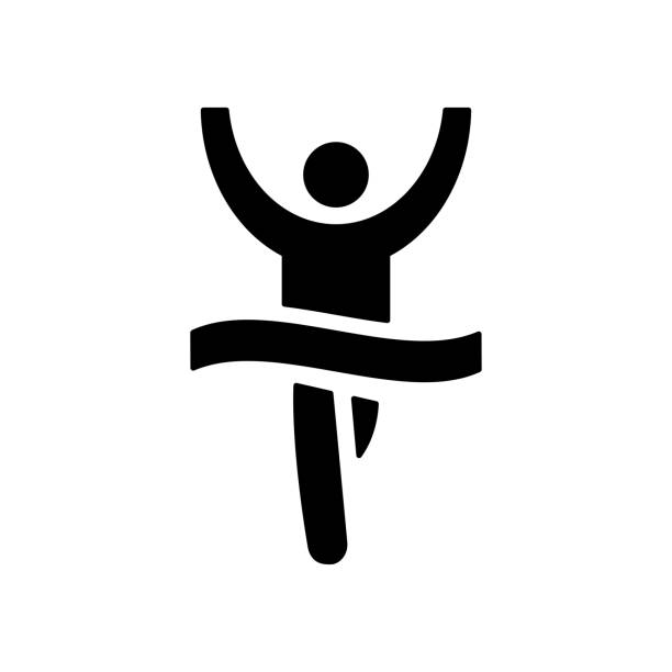 Runner crossing finish ribbon icon. Isolated vector sign symbol. Runner concept. Competition icon. Running sprinter athlete. Runner crossing finish ribbon icon. Isolated vector sign symbol. Runner concept. Competition icon. Running sprinter athlete. EPS 10 sprint logo images stock illustrations